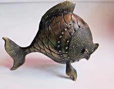 L68-PESCE BRONZO-EPOCA ACQUA FIUME ASIA HAND MAIN-CANNA MENSOLA REGALO GIFT ARTE