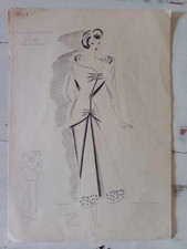 Figurino di moda anni 50-60 disengato e colorato a mano