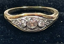 Anello con diamanti Art Deco fine, oro 585, 3 diamanti taglio antico + rose di diamanti