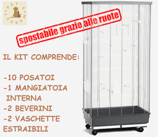 FABIENNE Gabbia Voliera per Uccelli Pappagalli Inseparabili con Ruote 64x45x140h