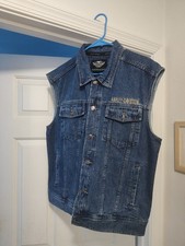 HARLEY DAVIDSON MOTORCLOTHES RICAMATO BLACKPATCH Denim Jeans Giacca Gilet Grande