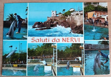 cartolina ITALIA 1976 GENOVA NERVI SALUTI VEDUTE DELFINI ACQUARIO ITALY postcard