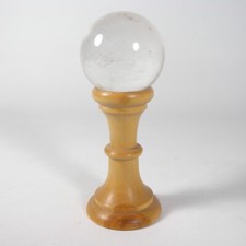 SCULTURA SFERA GLOBO IN QUARZO CRISTALLO DI ROCCA SU BASE LEGNO VINTAGE V660