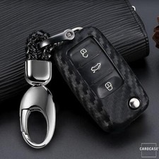 Custodia chiave carbon look key cover per VW Polo Golf 5 6 Passat + moschettone