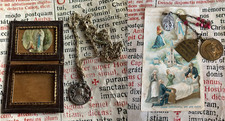 RARO LOTTO RELIQUIE Nostra Signora Lourdes: N. 6 reliquie medaglia e pietra dura + scatola pelle