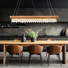 Lampadario Lampada Da Soffitto In Legno Con Cristalli Opale LED H 145 Cm