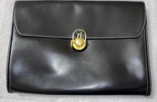 borsa pochette Mazzini vintage in pelle nera con bottone color oro -52
