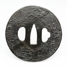 Spada antica giapponese Shakudo paesaggio Tsuba adatta Samurai Katana Wakizashi