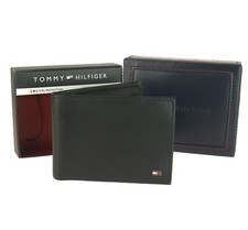Autentico portafoglio Tommy Hilfiger in pelle con scatola protezione RFID patta finestra ID