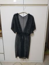 Copri Costume donna Nero Maniche corte Mare Rete Coulisse