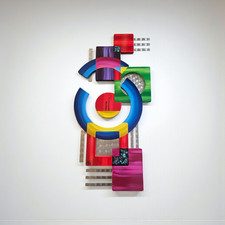 Scultura da parete astratta in legno e metallo -34x15 -di Art69