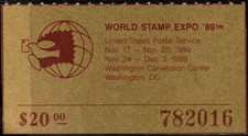 1989 US Ticket Stub World Stamp Expo '89 United States Postal Service