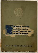 ALFA ROMEO GIULIETTA BERLINA SPRINT SPRINT VELOCE SPIDER LIBRETTO USO MANUTENZ…
