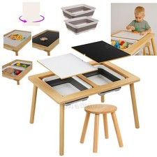 TAVOLO PER BAMBINI In LEGNO + 1 SEDIA TAVOLINO GIOCO STUDIO LAVAGNA CONTENITORI