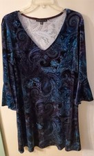 Tiana B. Abito donna tubino velluto paisley campanella manica 3/4 floreale taglia XL nuovo con etichette