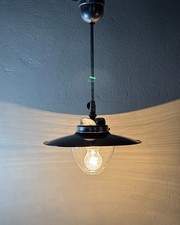 Lampada a sospensione vintage, a gas elettrificata anni '40 Providus smalto nero