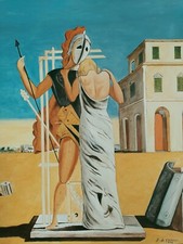 Quadro olio tela Falso d'autore De Chirico PIANTO D'AMORE 80x60 Buzzoni Filippo