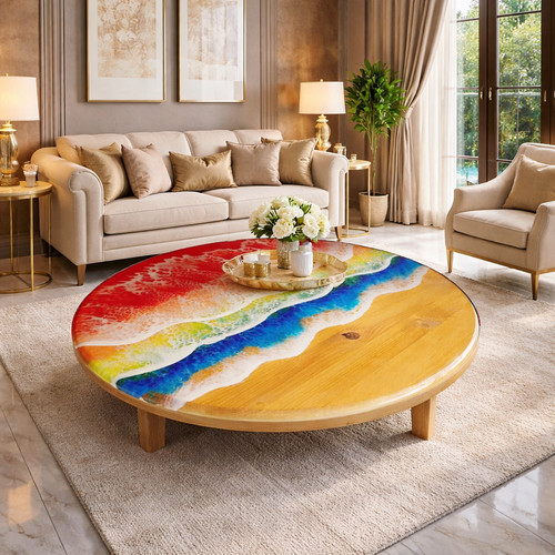 Multi ocean waves resin table - multi,