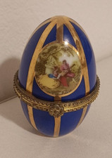 UOVO, OVETTO PASQUA BLU/ORO stile FABERGE' - SCENE ROMANTICHE - PORCELAIN ART