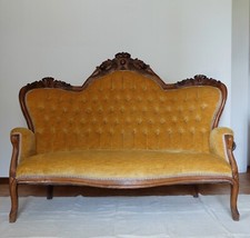 Divano antico in rovere più 4 sedute, inizio '900, stile Luigi Filippo