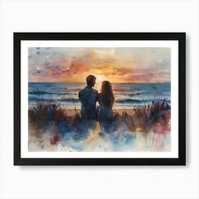 Watercolor Of Couple At Sunset