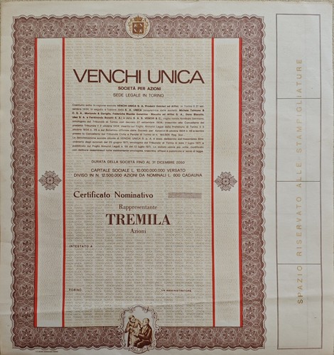 Certificato azionario venchi - azionario,