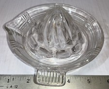 Vintage Clear Ribbed Glass Hand Juicer Citrus Orange With Handle & Lip Reamer
