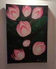 Fiori Peonie - quadro dipinto a mano acrilico moderno astratto - particolari