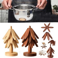 Set Sottobicchieri Albero Legno Legno Duro Naturale con Texture Foglia Pieghevole