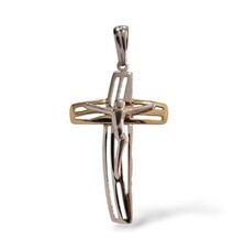 Ciondolo pendente uomo croce con Cristo in oro giallo e bianco 18 kt 750