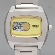 Orologio Vintage Citizen Independent 1481010 Jumping Hour 6038 Quadrante Giallo 7,40 in