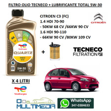 FILTRO OLIO E LUBRIFICANTE TOTAL 5W30 CITROEN C3 1.4 1.6 HDI DIESEL 68 90 110 CV