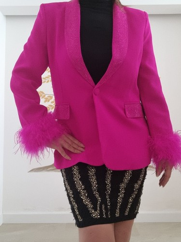 Giacca monopetto con piume - , e