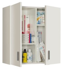 Armadio 2 Ante in Legno Bianco da Ripostiglio Bagno Medicinali cm 59x27x60h
