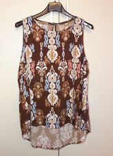 Blusa smanicata marrone a fantasia geometrica tg. M crop top estivo donna