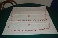 Coppia di Federe da cuscini per letto, Bianco, Ricamo e cifre a mano, anni 1950