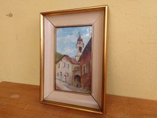 QUADRO DIPINTO AD OLIO PAESAGGIO CON CAMPANILE PITTORE I GIRELLI IN CORNICE