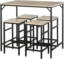 Set Tavolo Alto con 4 Sgabelli in Metallo e Legno Rovere Chiaro DecHome 337V00