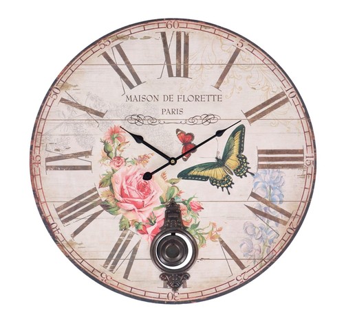 Round wall clock pendulum - round, wood