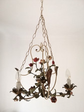 Primi '900 Lampadario soffito floreale roselline in ferro battuto 3 luci