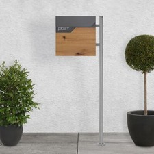 Cassetta postale antracite / legno supporto a 1 piede in acciaio inossidabile