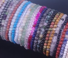2 Bracciali Fatti a Mano 4mm Pietra Preziosa Naturale Perline Rotonde...