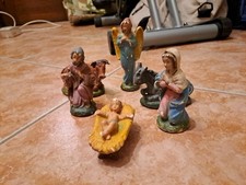 Set Statuine Natività In Gesso Vintage 6 Pezzi Per Presepio 