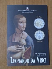 DITTICO LEONARDO DA VINCI CON 2 EURO E 1 EURO FDC 2019 - ITALIA