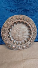 Grande Piatto Ornamentale In Rame Sbalzato Laborato A Mano Paesaggio Rurale