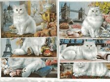 90's  GOURMET FRISKIES - 6 CARTOLINE E RACCOGLITORE - GATTO BIANCO - GATTIAUGURI