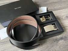 Paul Smith Cintura Reversibile Set Firma Multi Righe / Nero Uno Misura Cut To