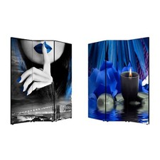 Separe’ Paravento in Tela stampata Fronte Retro bifacciale con 3 Ante in Legno B