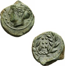 Himera Sicilia Bronzo Emilitron 420-407 a.C. Ninfa Ampyx Sfendone SNG ANS 186