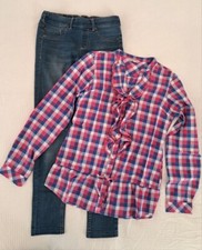 OVS Completo lotto set jeans + camicia camicetta quadri bimba bambina 13/14 anni